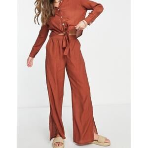 4th & Reckless Trent Crinkle Beach Pants Womens Medium Dark Burnt Orange New